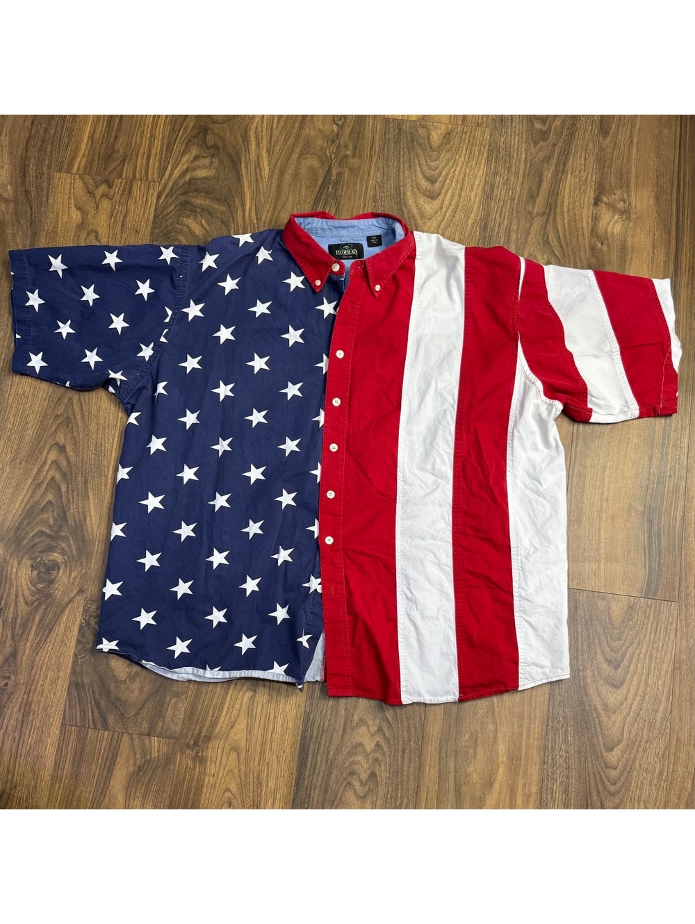 RedHead American Flag Button Up Shirt Men 3XL USA Patriotic Stars Stripes Cotton
